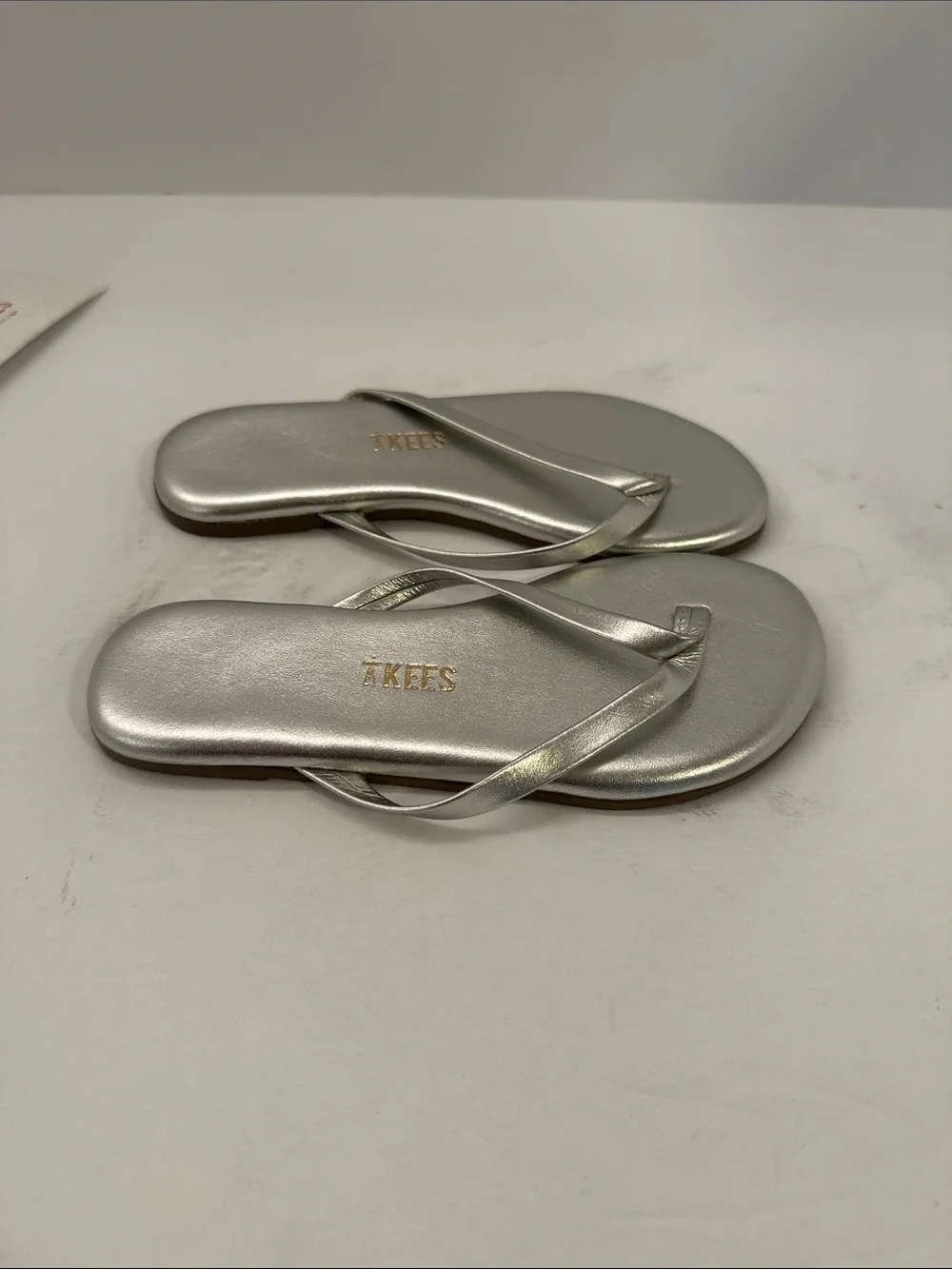 TKEES Kids Silver Thong Flip Flop Sandals Size 11-12